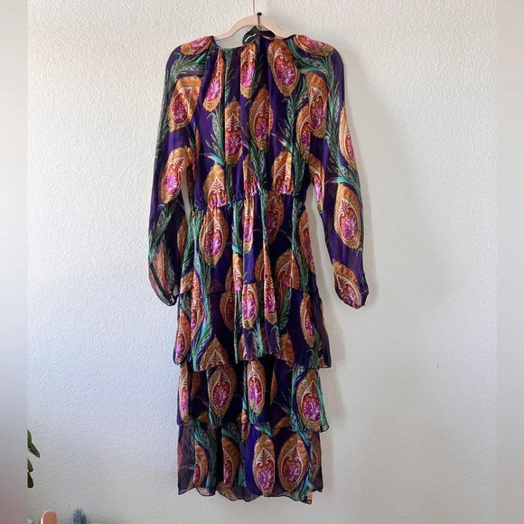 The Kooples Multicolor Purple Hindu Flower Print Silk Midi Dress‎ Small - Picture 7 of 9